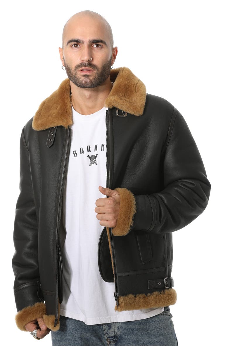 Furniq UK Rupert Leather Shearling Aviator Jacket, Alternate, color, Brown