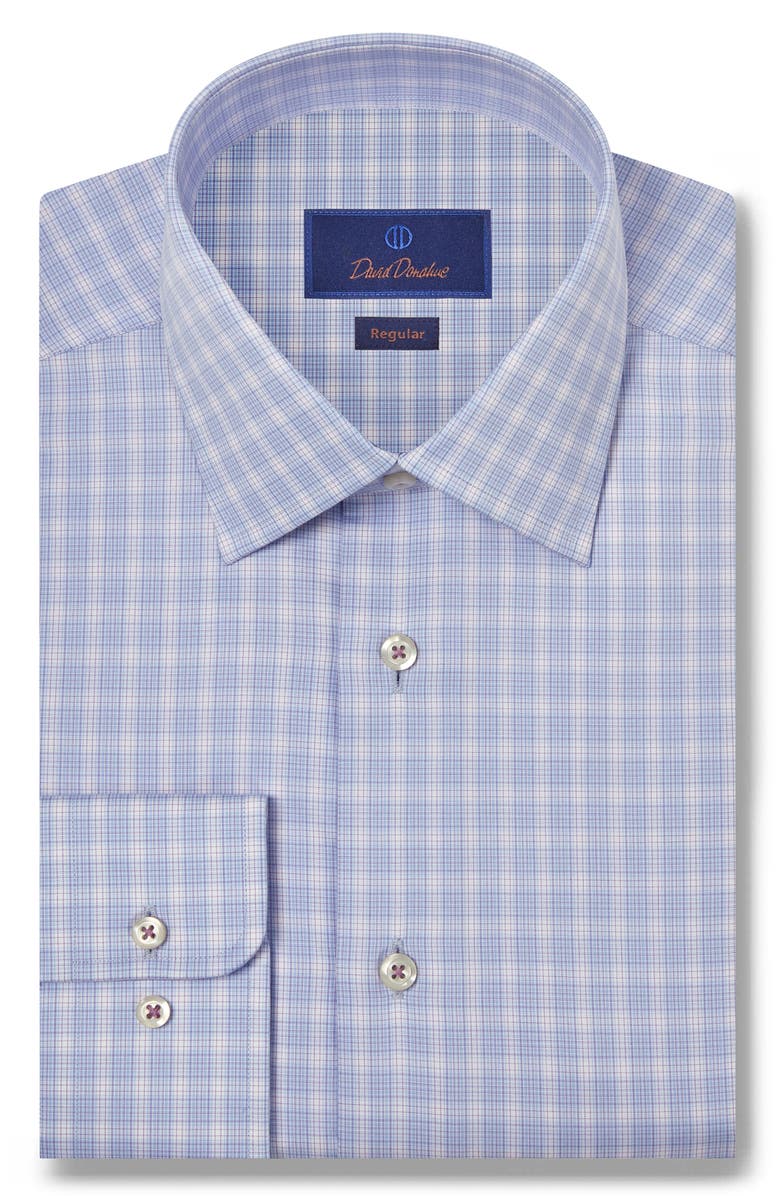 David Donahue Regular Fit Twill Check Dress Shirt, Main, color, 
