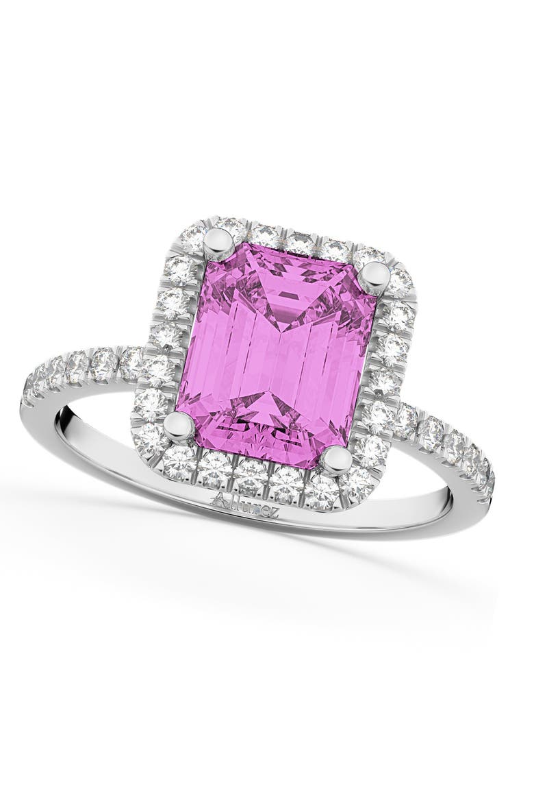 Lab Pink Sapphire & Lab Diamond Engagement Ring 14k, Main, color, 3.32ct/White Gold