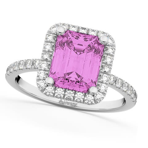 Lab Pink Sapphire & Lab Diamond Engagement Ring 14k