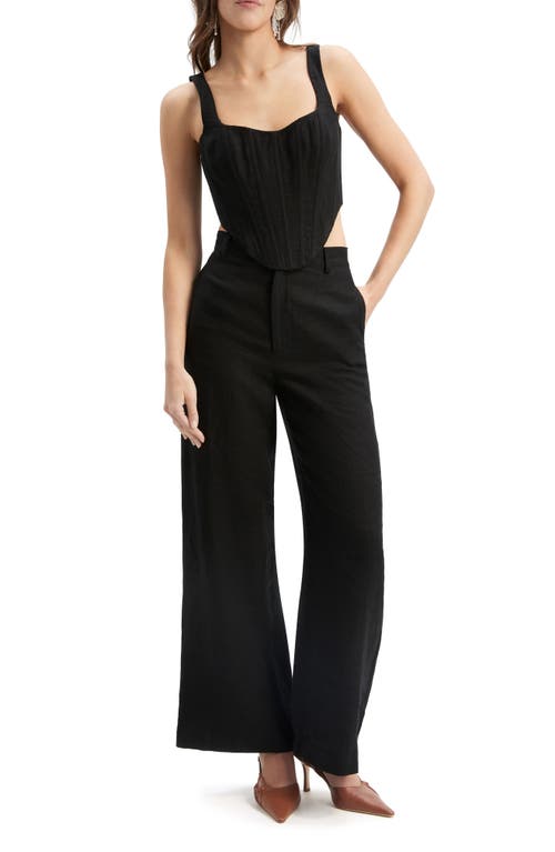 Bardot Linen Corset Top In Black