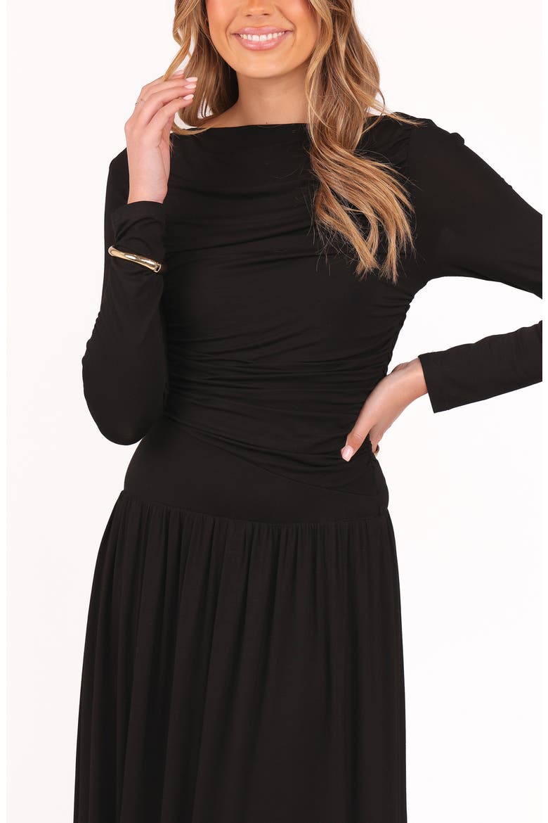 Shirley Cutout Back Long Sleeve Maxi Dress, Alternate, color, BLACK