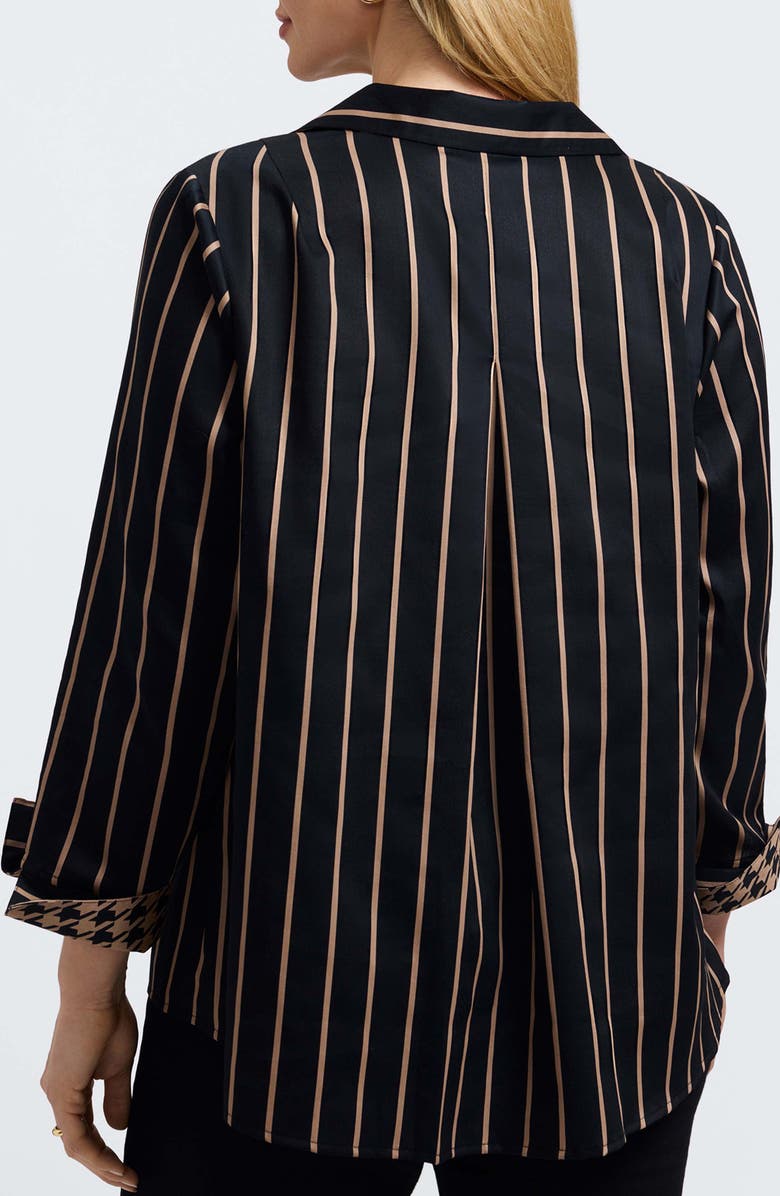 Foxcroft Agnes Stripe Three-Quarter Sleeve Popover Top, Alternate, color, Black/ Almond