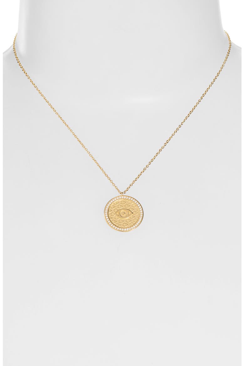 Argento Vivo Evil Eye Medallion Necklace, Alternate, color, GOLD