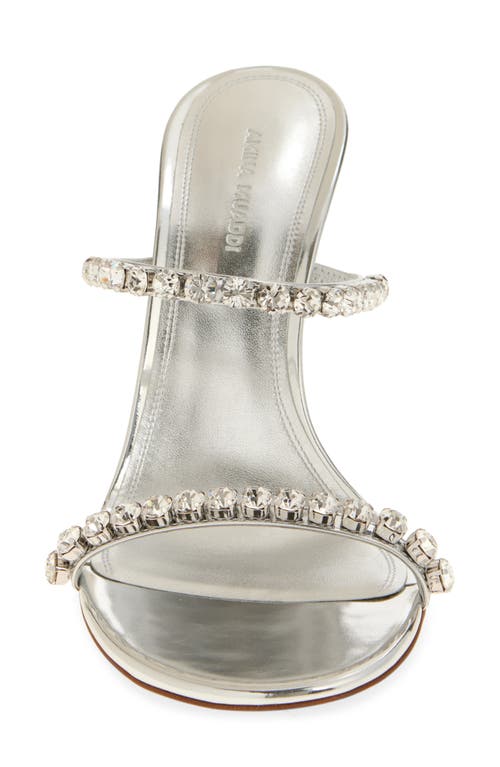 Amina Muaddi Metallic Leather Slippers With Crystal Embellishments In Mirror Silver/white Crystal