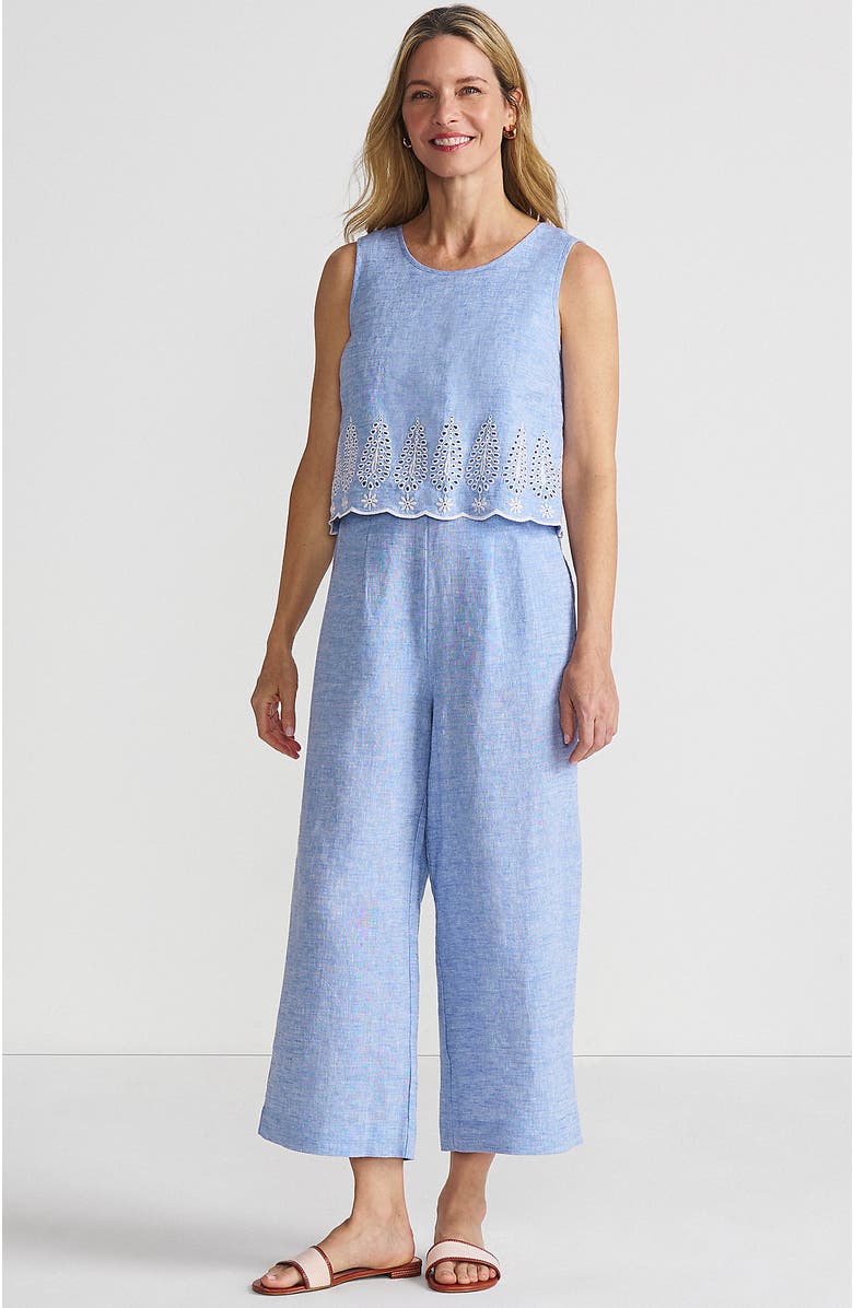 Lands' End Linen Sleeveless Embroidered Jumpsuit, Main, color, 