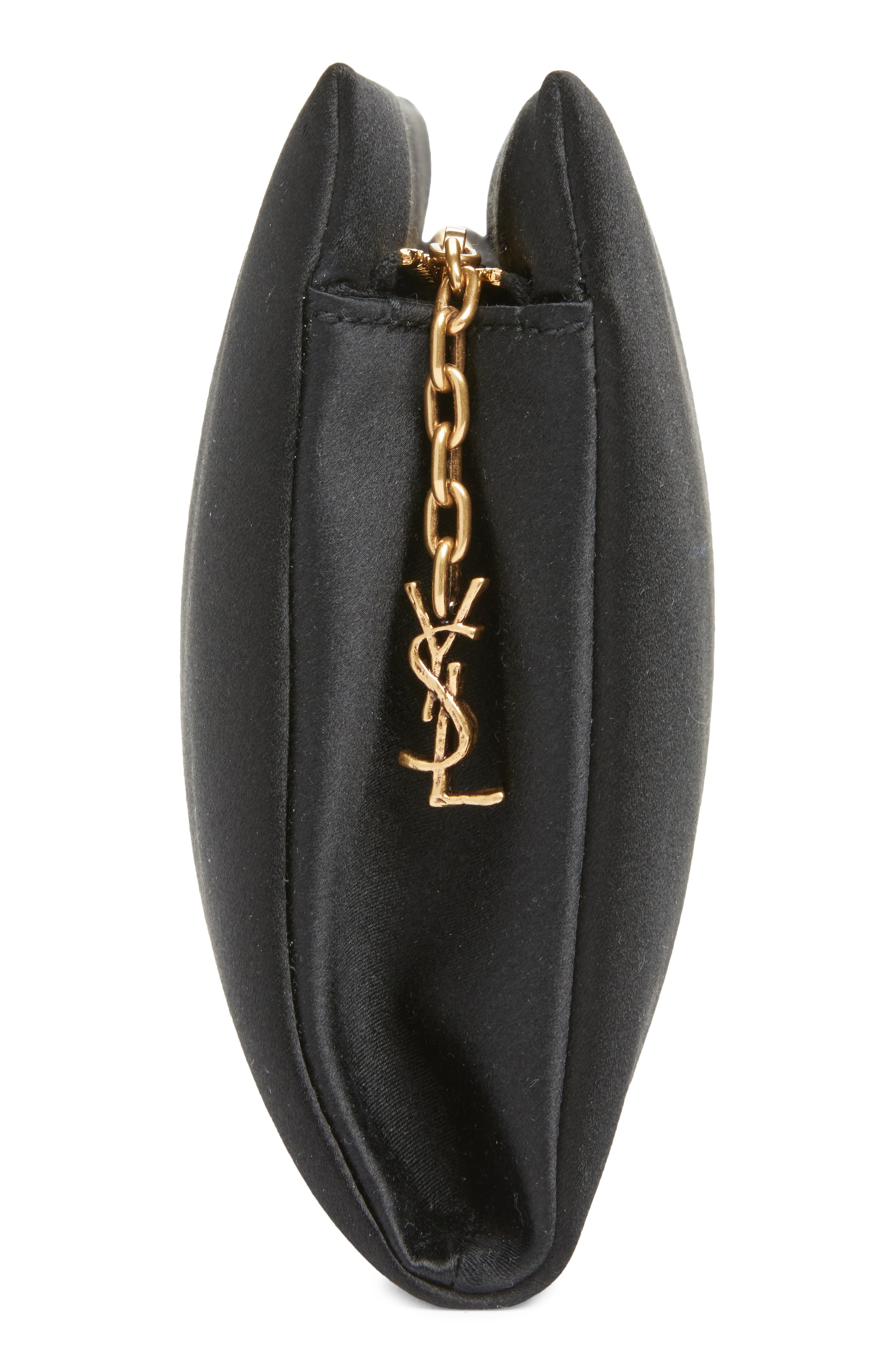 Saint Laurent Satin Soft Clutch, Alternate, color, Noir