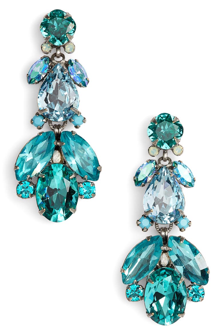 Pine Crystal Drop Earrings, Main, color, BLUE-GREEN