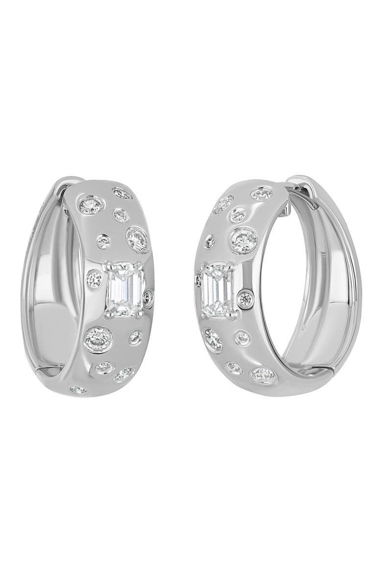 18k Gold Kiera Diamond Huggie Earrings, Main, color, 18KW