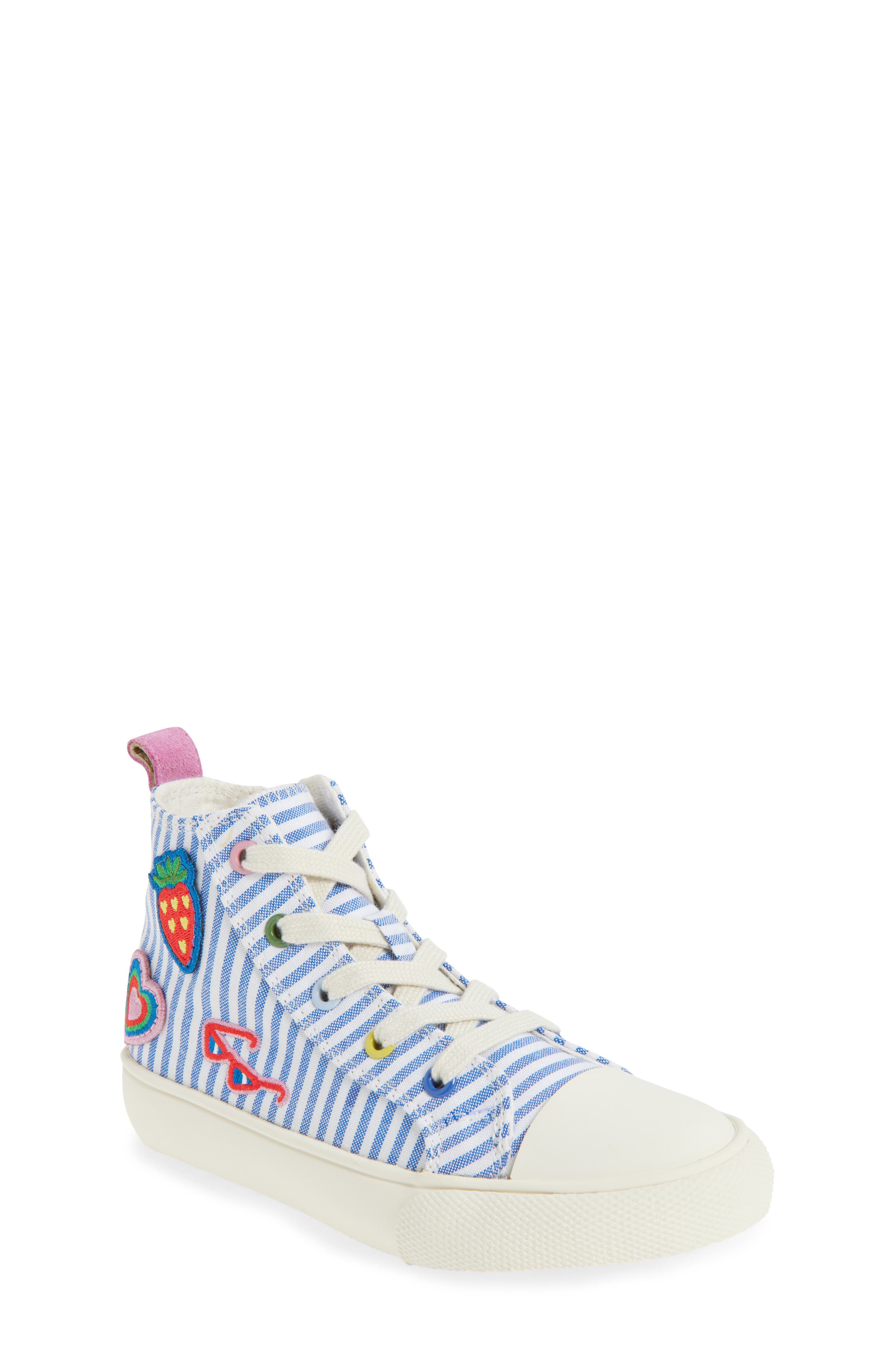 Mini Boden Kids' High Top Sneaker, Main, color, Stripe Patches