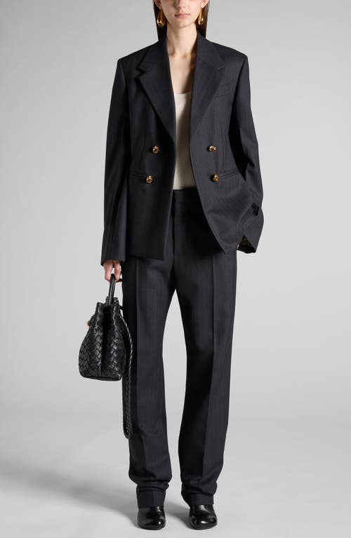 Shop Bottega Veneta Knot Button Oversize Wool Blazer In 1292 Black/dark Blue
