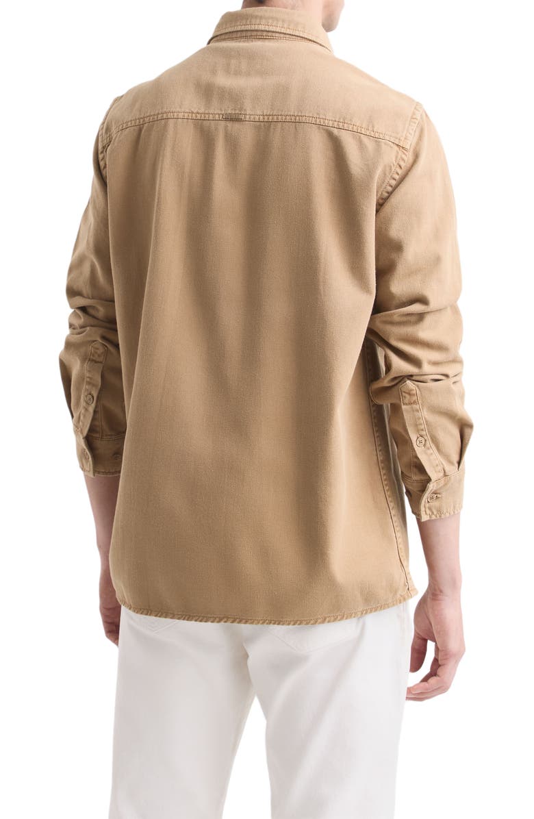 Velez Long-Sleeve Cotton Overshirt With Leather Pocket, Alternate, color, Beige