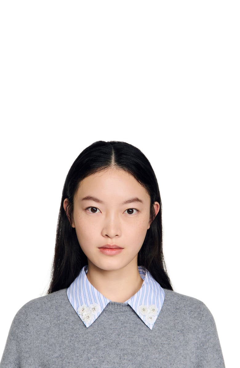 SANDRO Detachable collar wool sweater, Alternate, color, Grey