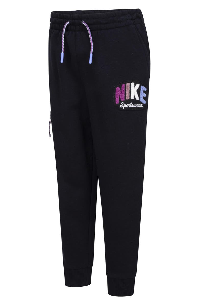 Nike Kids' Bouclé Trim Graphic Joggers, Alternate, color, Black