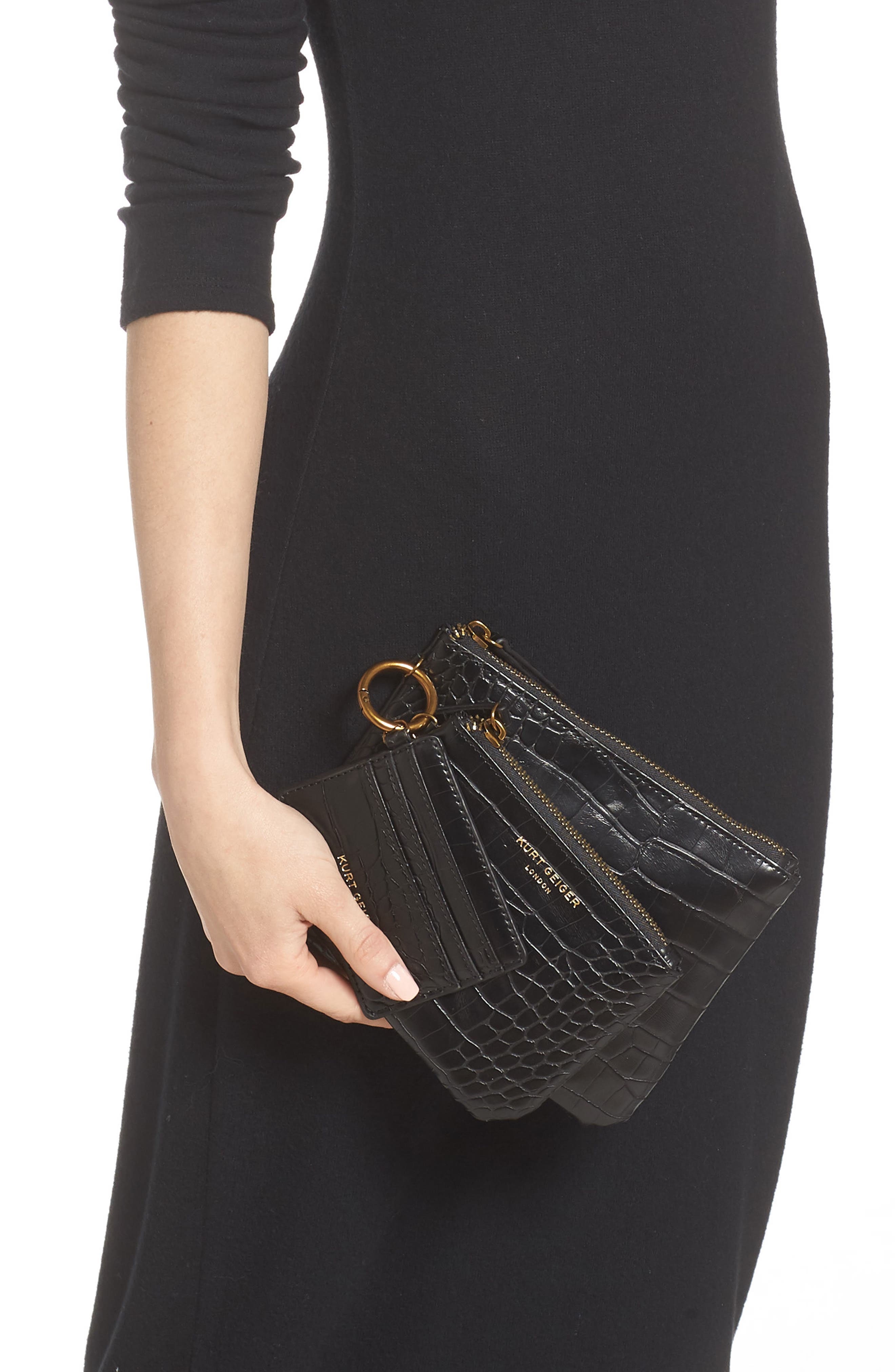 Faux Leather Card Case & Two Pouches Set, Alternate, color, BLACK