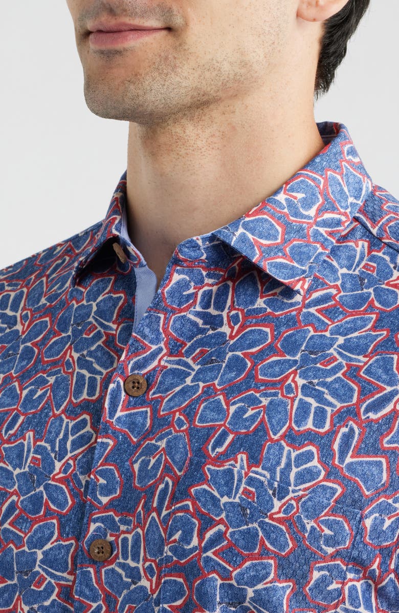 Tommy Bahama Coastal Ease Geo Rio Floral IslandZone<sup>®</sup> Short Sleeve Button-Up Shirt, Alternate, color, Bering Blue