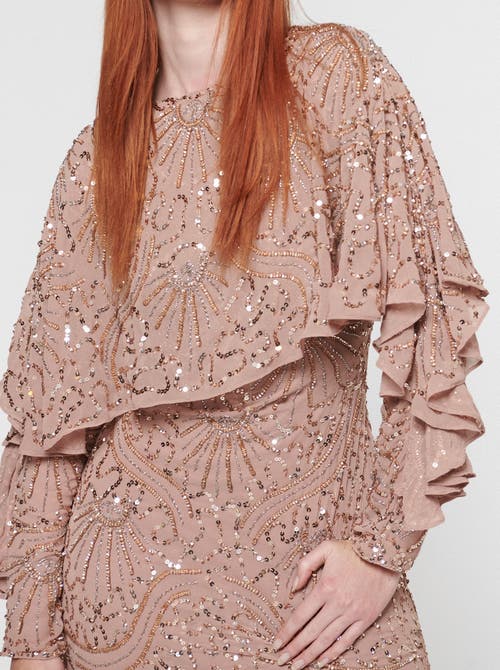 Maryisa Embellished Sequin Beaded Maxi Dress In Taupe Blush