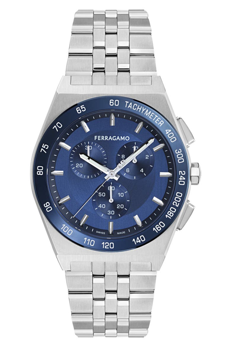Vega New Chrono Bracelet Watch, 42mm, Main, color, BLUE/ STAINLESS STEEL