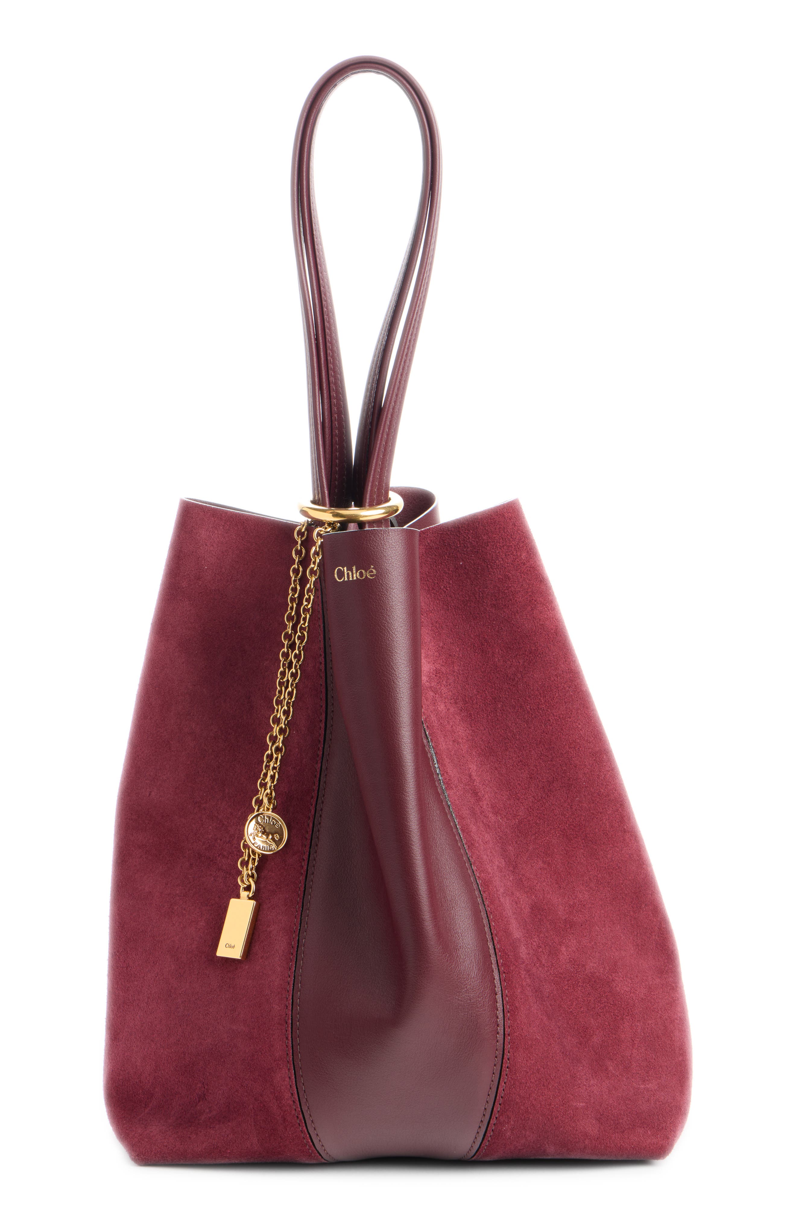 Spin Leather & Suede Tote, Alternate, color, BURNT RED