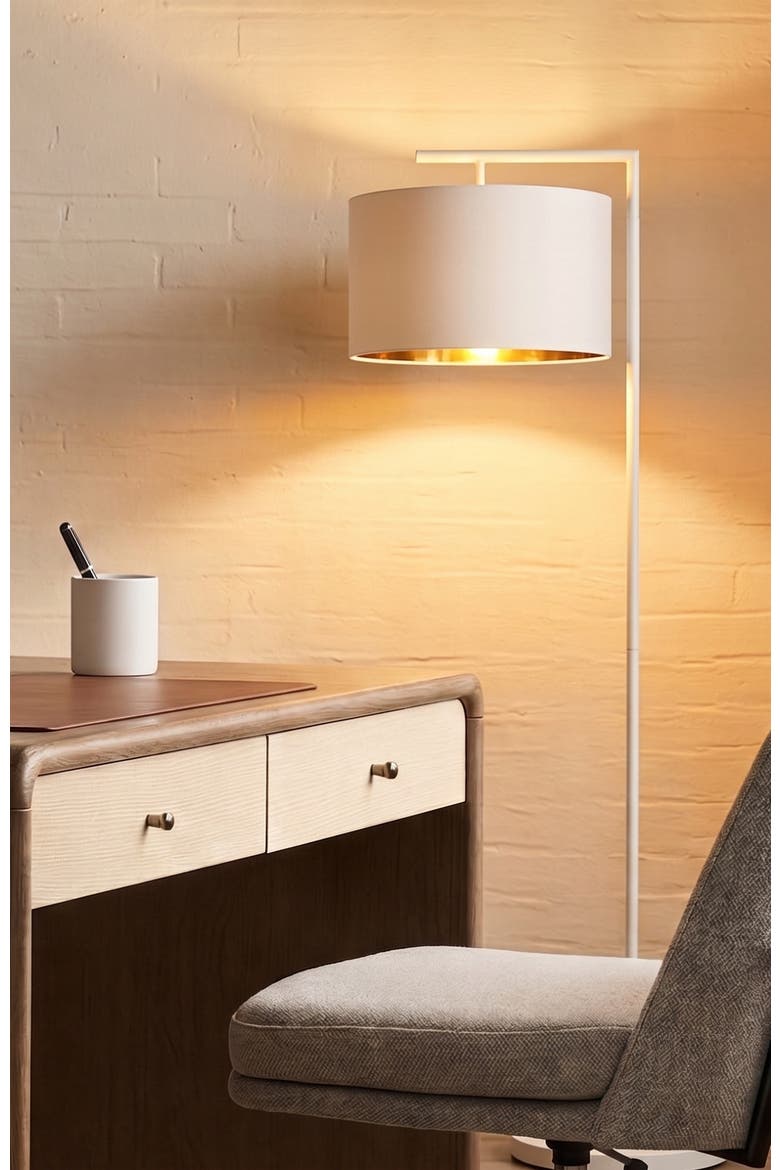 Montage Modern 60" LED Smart Home Compatible Floor Lamp with Cream Pleated Shade and Gold Interior, Bulb Included, Alternate, color, Cream with Gold Interior