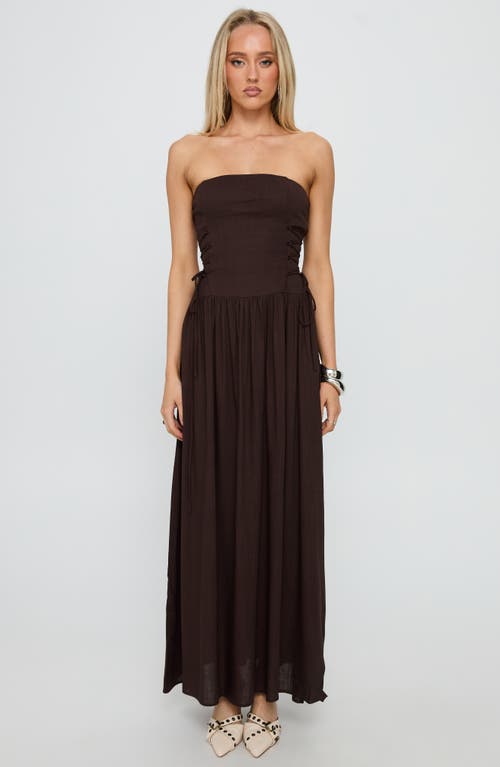 Princess Polly So Far So Good Strapless Linen & Cotton Maxi Dress In Brown