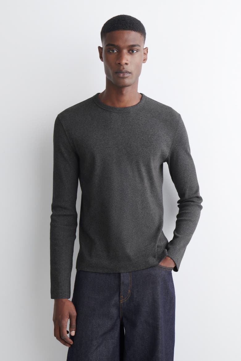 Slim Ribbed Cotton Long-Sleeved T-Shirt, Main, color, DARK-GRAY MÉLANGE