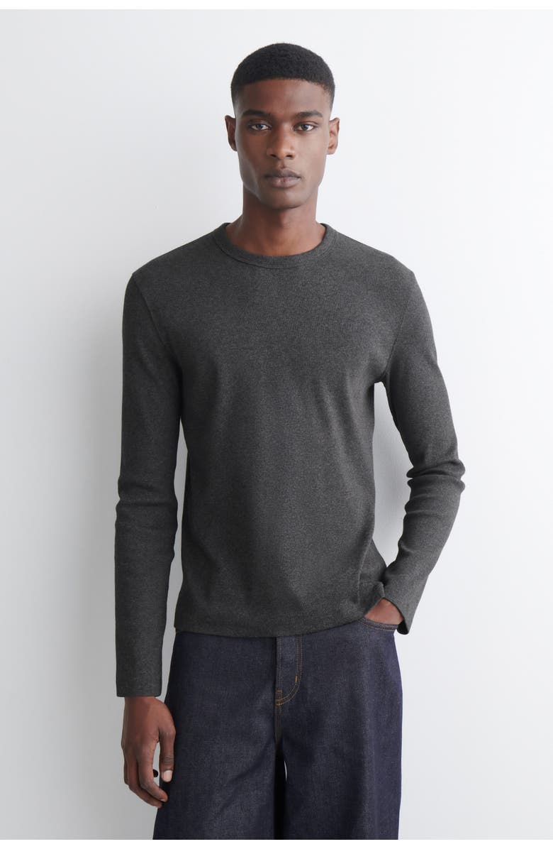 COS Slim Ribbed Cotton Long-Sleeved T-Shirt, Main, color, Dark-Gray Mélange