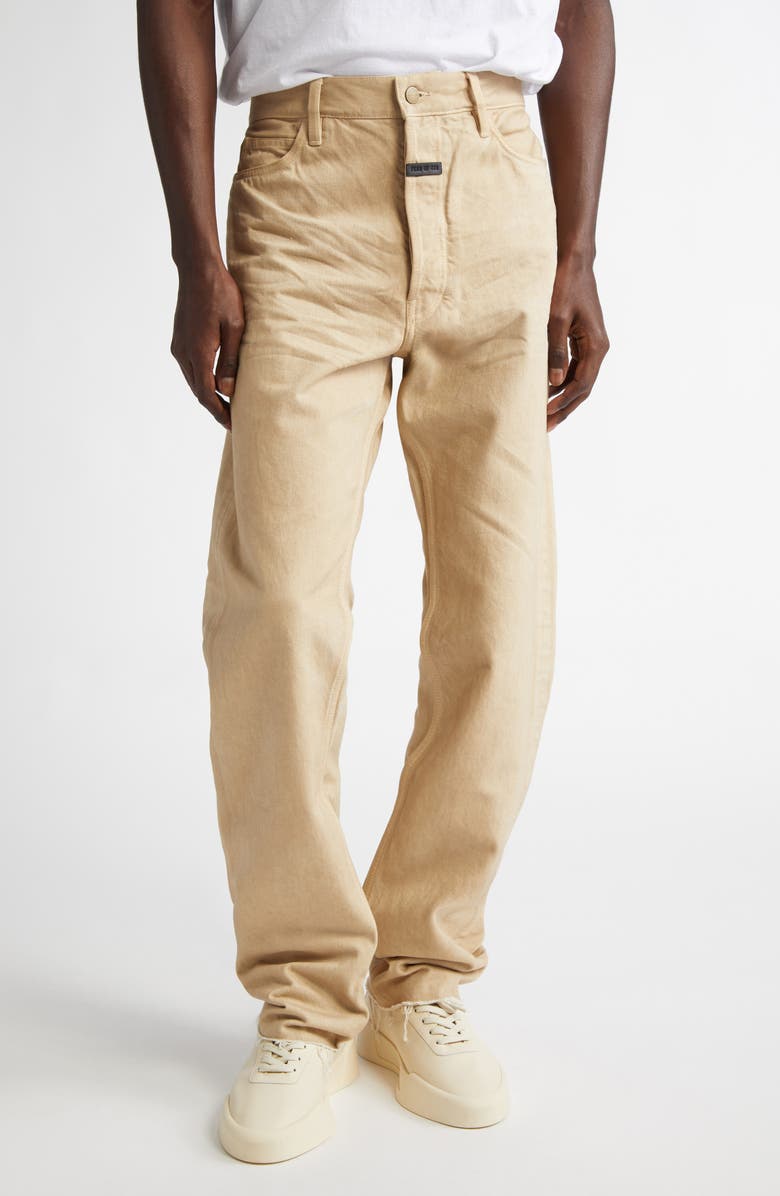 Fear of God Five-Pocket Raw Hem Straight Leg Jeans, Main, color, Washed Dune