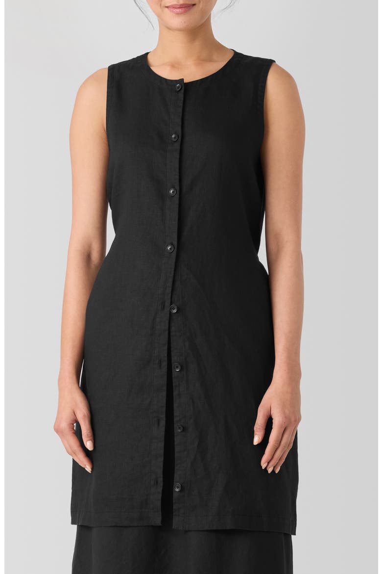 Organic Linen Tie Back Longline Vest, Main, color, BLACK