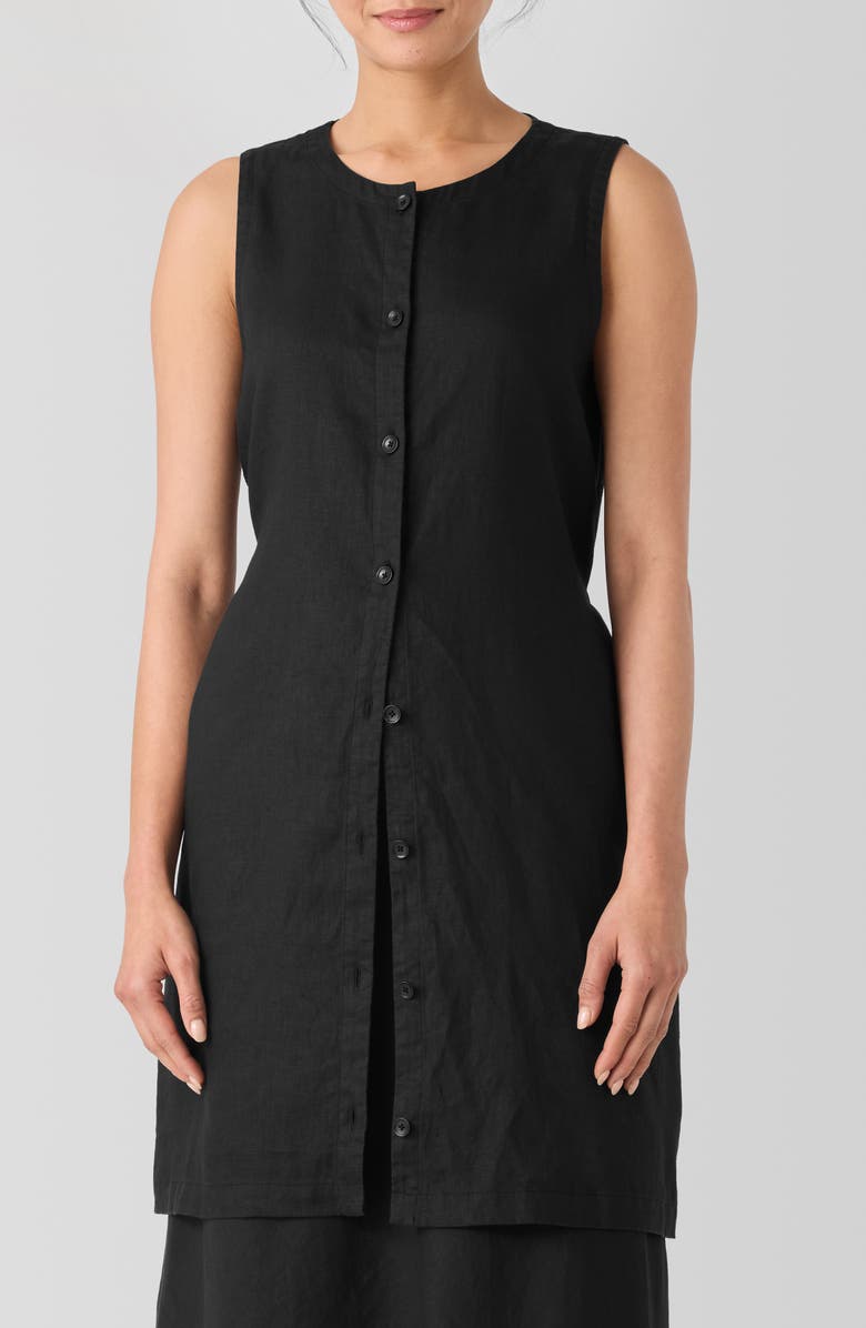 Eileen Fisher Organic Linen Tie Back Longline Vest, Main, color, Black