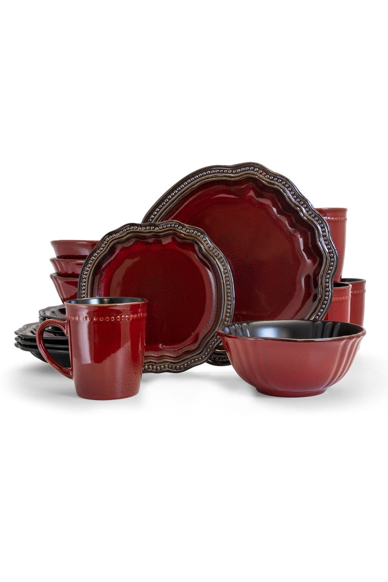 Regency 16 Piece Luxurious Stoneware Dinnerware, Main, color, Black