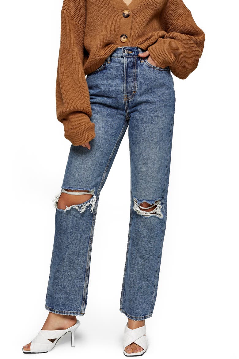 Ripped Dad Jeans, Main, color, MID DENIM