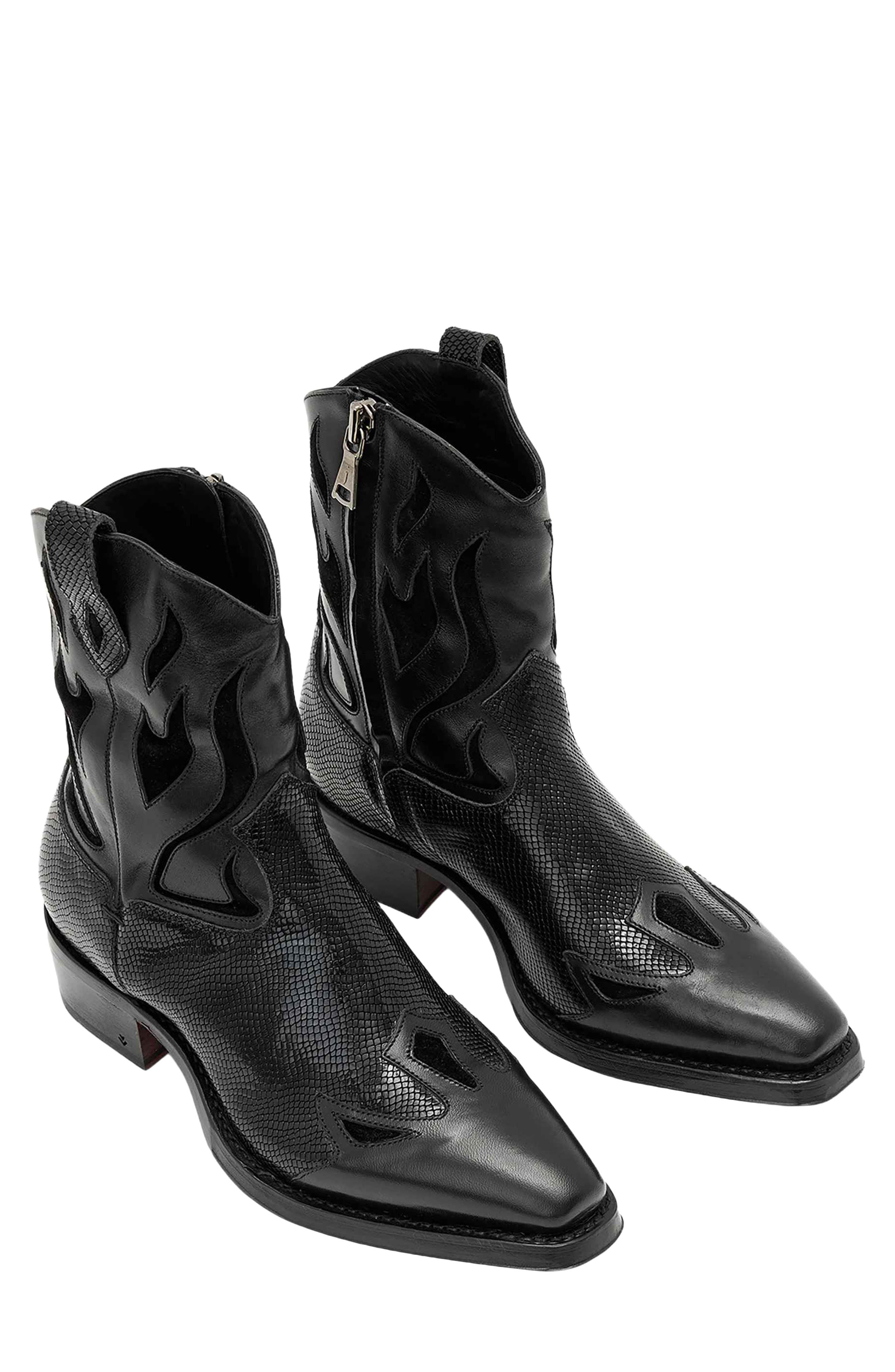 Walker Leather Western Boot, Main, color, BLACK