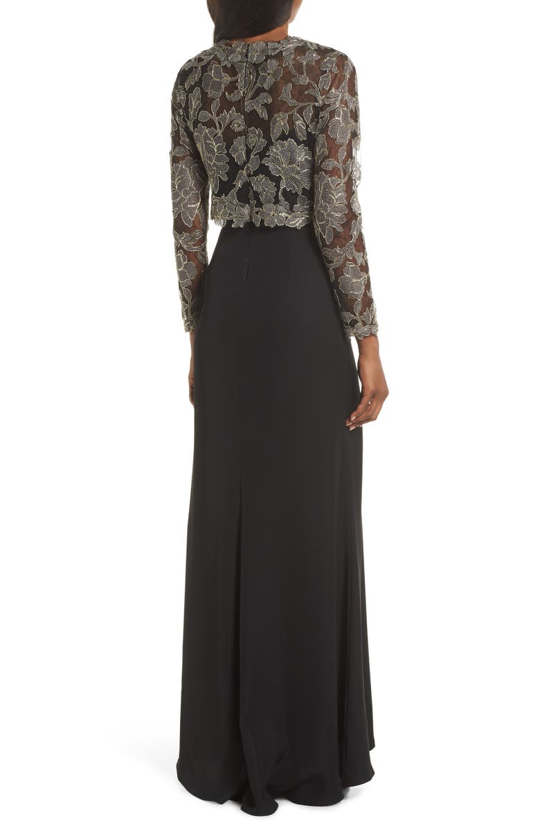 Tadashi Shoji Crepe & Embroidered Lace Gown, Alternate, color, 