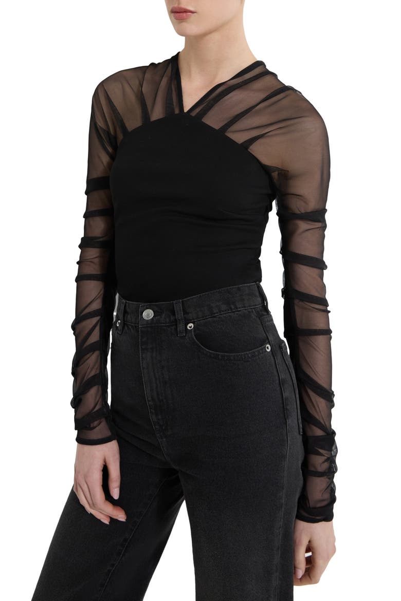 Lita Mesh & Ponte Top, Alternate, color, BLACK