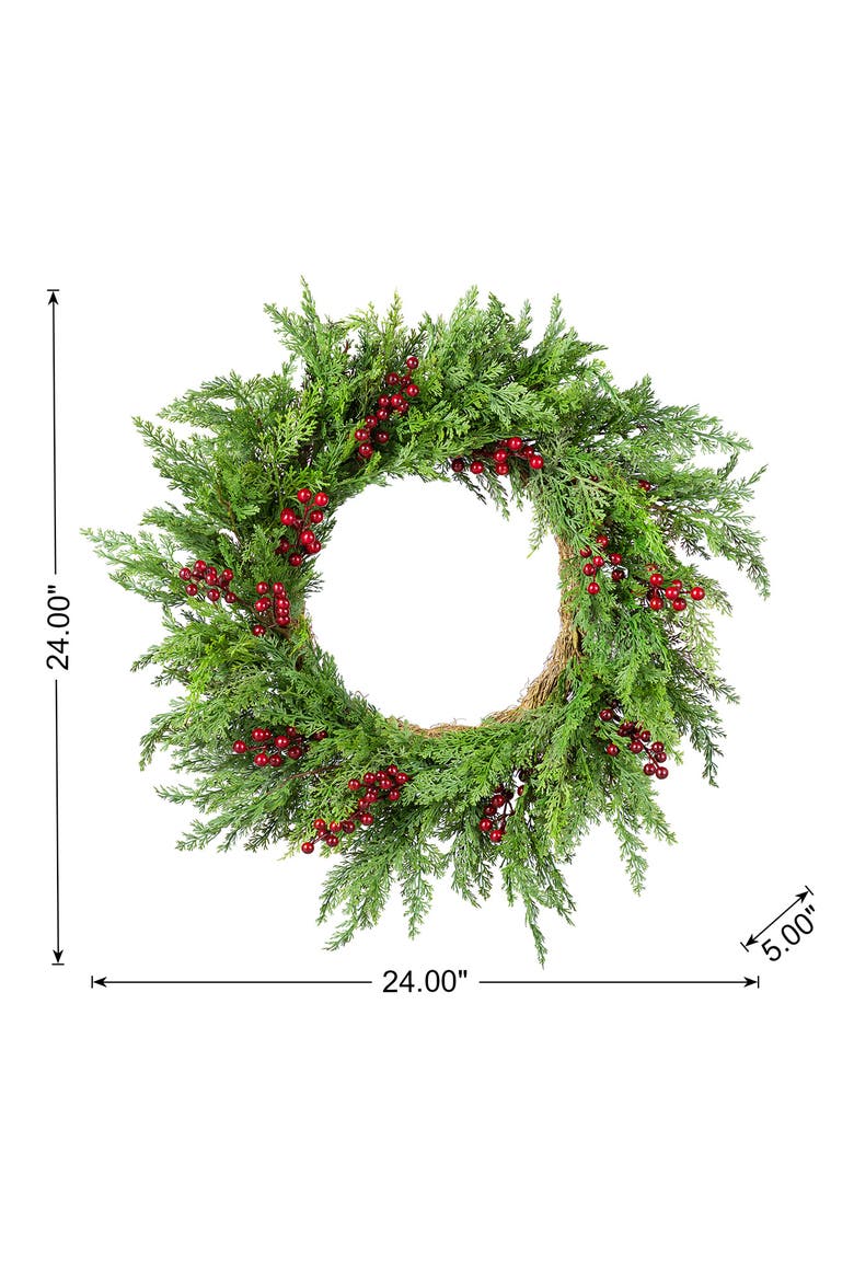 24"D Christmas PE Dripping Wreath with Red Berries, Alternate, color, Green