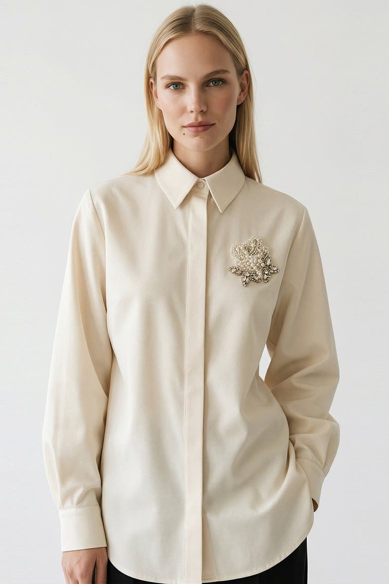 Hallie Embroidered Cotton Shirt, Alternate, color, LIGHT YELLOW
