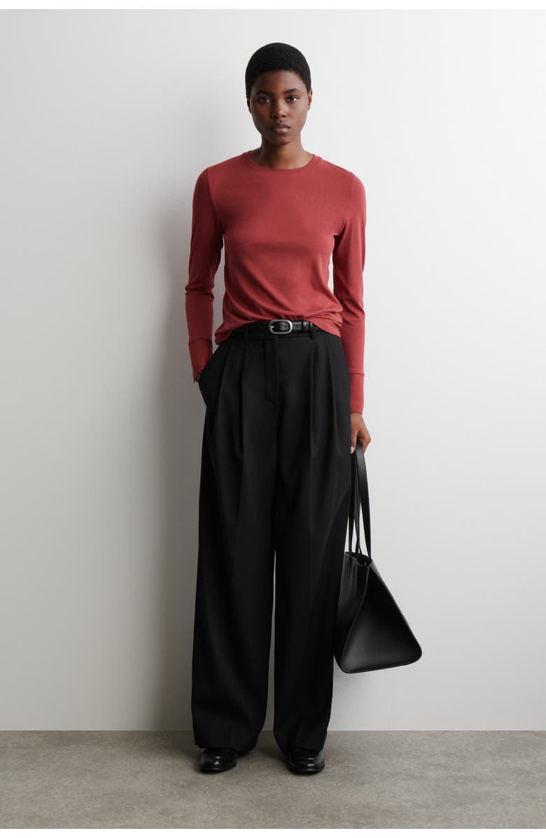 COS Cotton Jersey Long-Sleveled Top, Alternate, color, Red