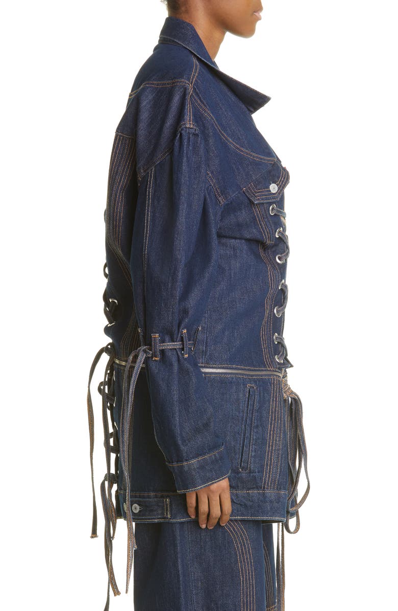 NO SESSO X LEVIS Unisex Corset Zip Hem Convertible Denim Jacket, Alternate, color,