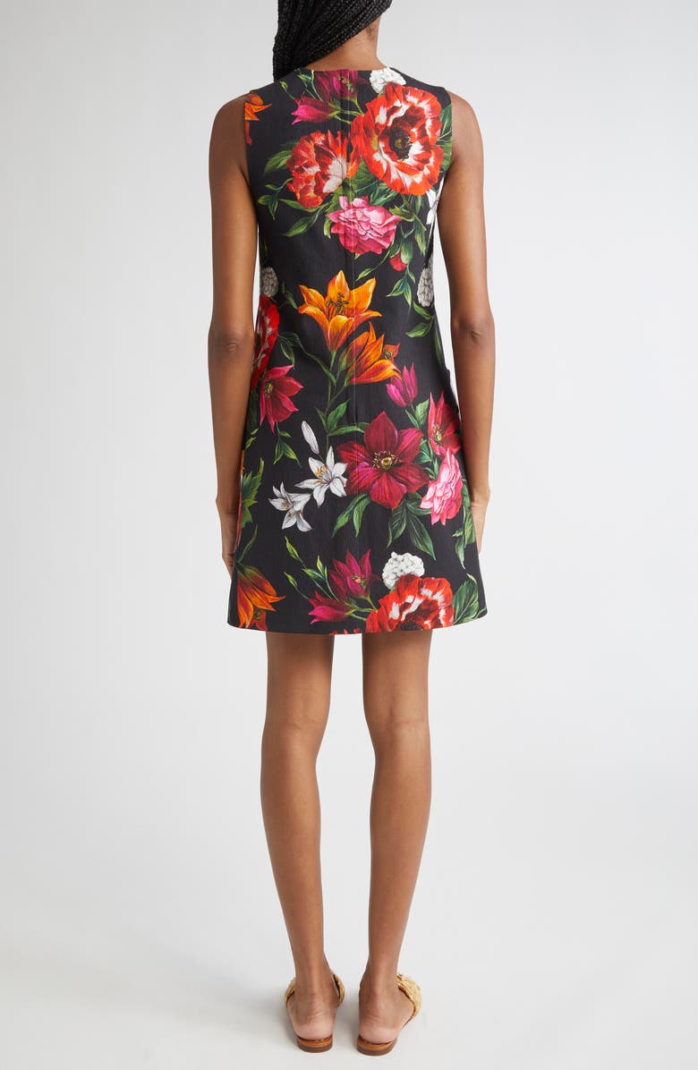 Dolce&Gabbana Floral Print Stretch Faille Shift Dress, Alternate, color, Hn5pb Anemoni Gigli F.nero