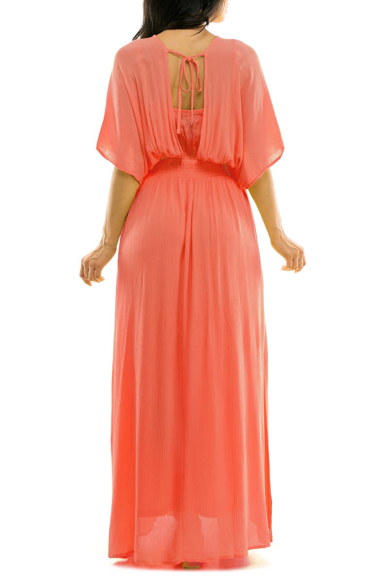 Nina Leonard V-Neck Smocked Waist Maxi Dress, Alternate, color, Mango