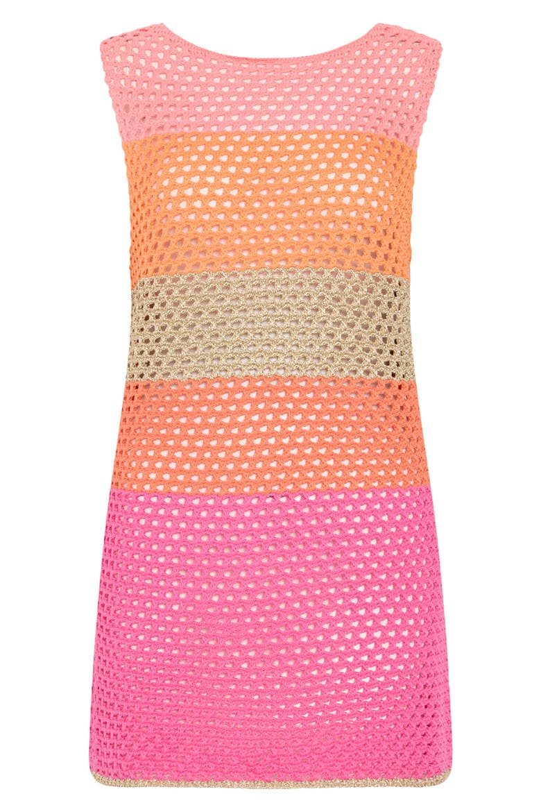 Metallic Stripe Sheer Cotton Blend Open Stitch Cover-Up Minidress, Alternate, color, PINK MULTI
