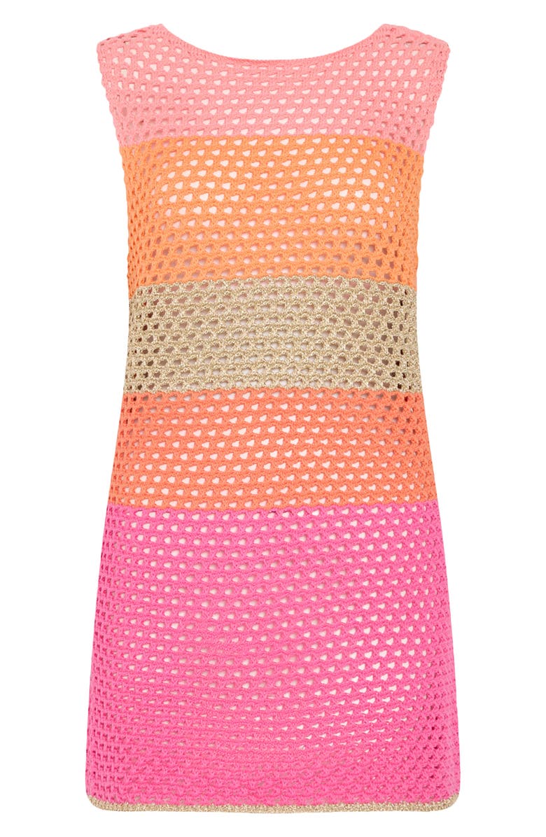 Milly Metallic Stripe Sheer Cotton Blend Open Stitch Cover-Up Minidress, Alternate, color, 