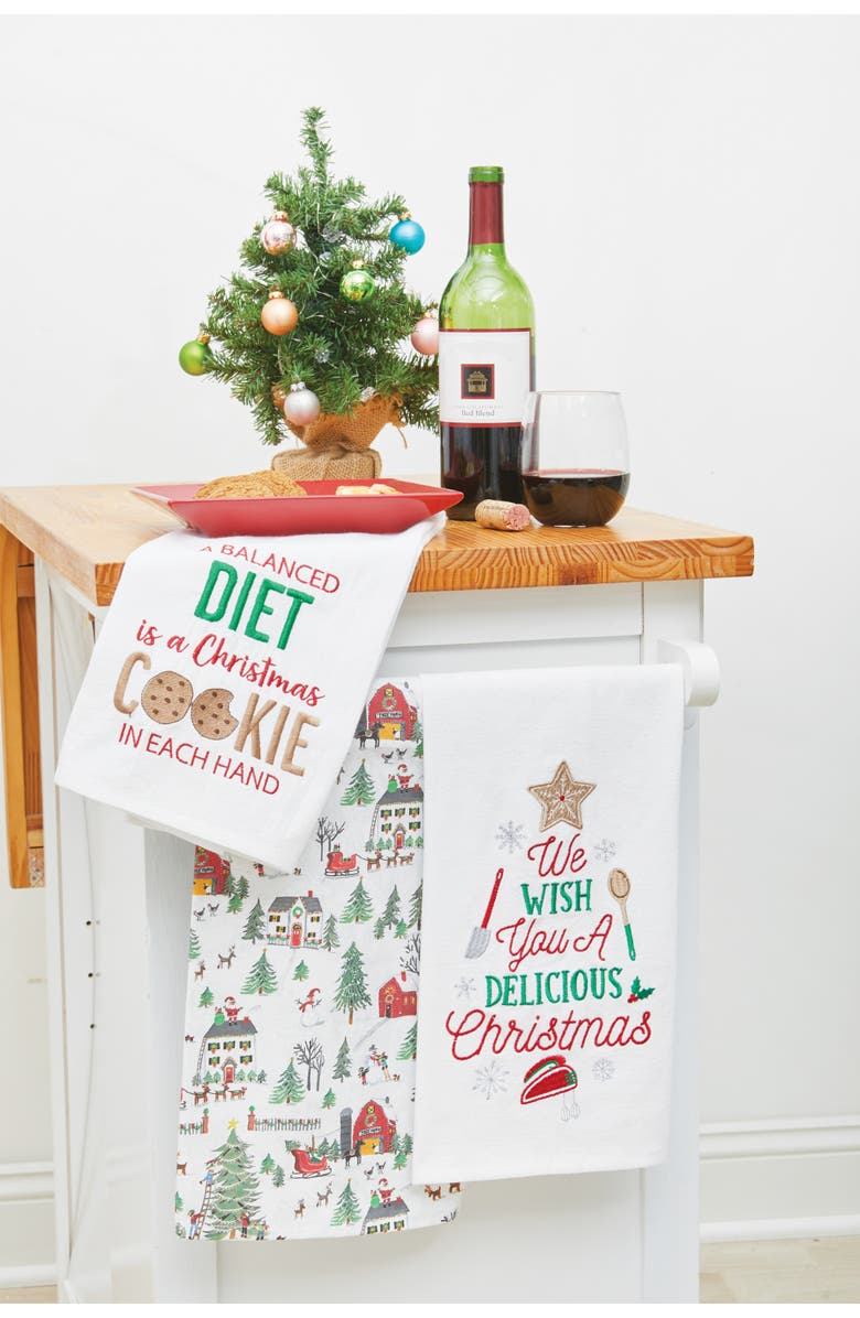 C&F Home "We Wish You a Delicious Christmas" 100% Cotton Flour Sack Dishtowel, Alternate, color, White