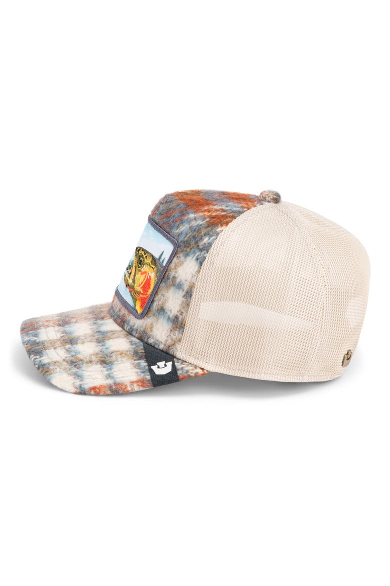 Down by the River Embroidered Patch Trucker Hat, Alternate, color, PLAID
