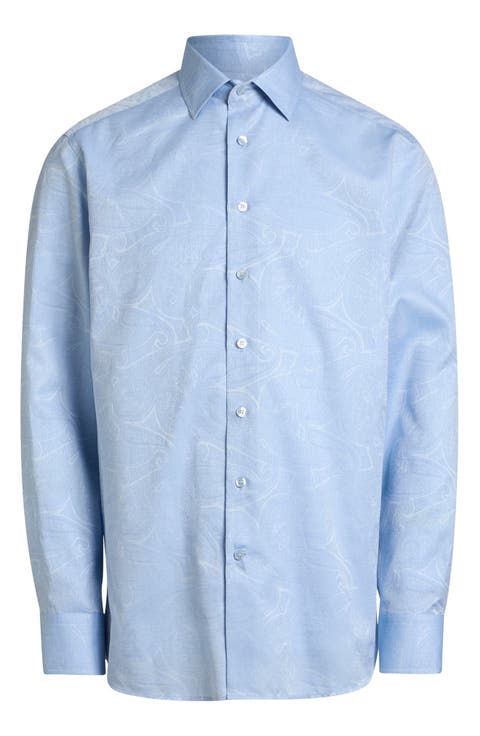 Roma Regular Fit Light Blue Paisley Jacquard Cotton Dress Shirt