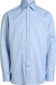 Etro Roma Regular Fit Light Blue Paisley Jacquard Cotton Dress Shirt