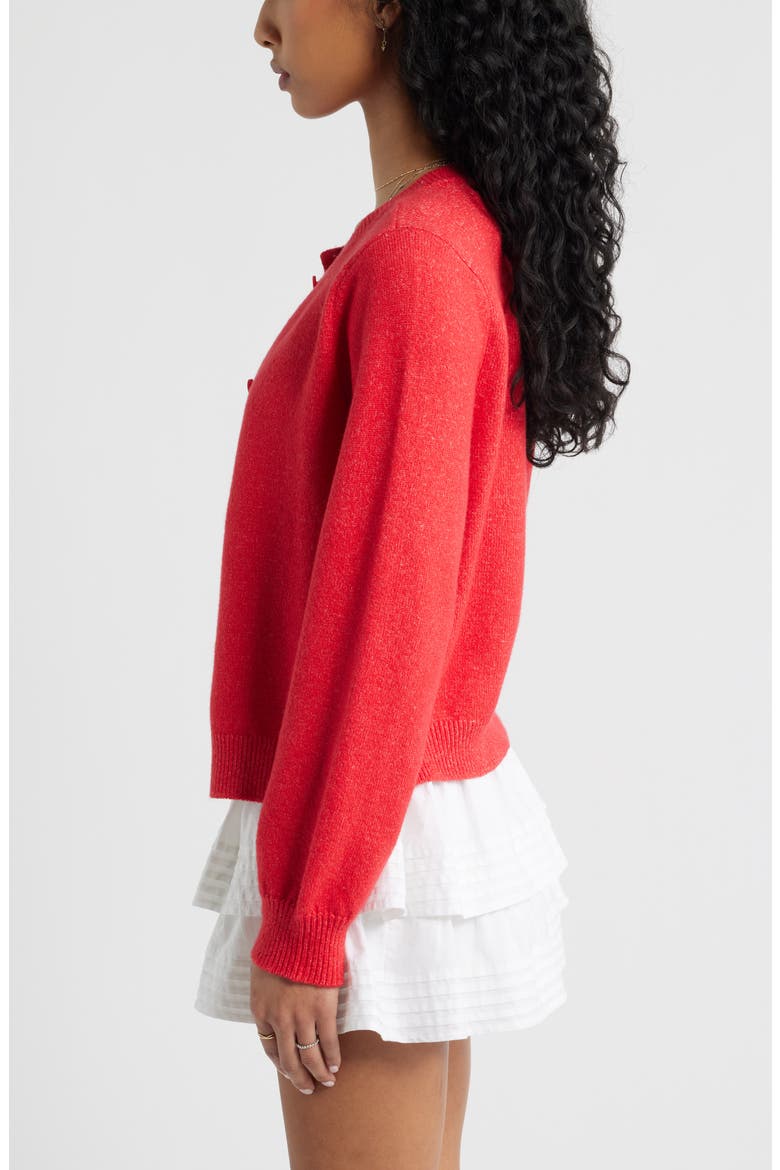 Crewneck Cotton Blend Cardigan, Alternate, color, RED RIBBON