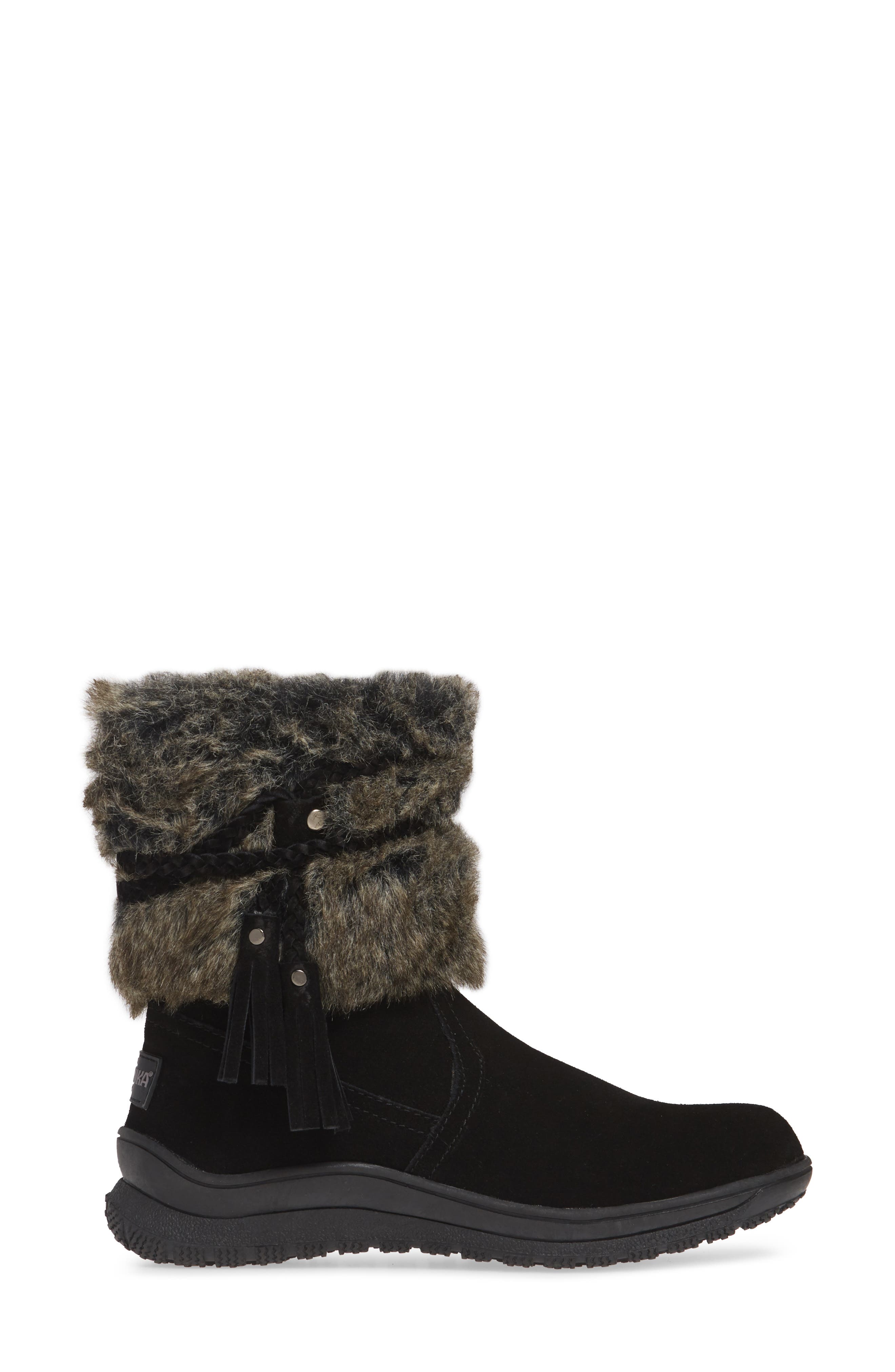 Minnetonka Everett Water Resistant Suede & Faux Fur Boot, Alternate, color, Black Suede/ Faux Fur