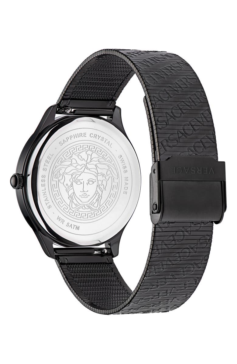 Versace Logo Halo Mesh Strap Watch, 38mm, Alternate, color, 